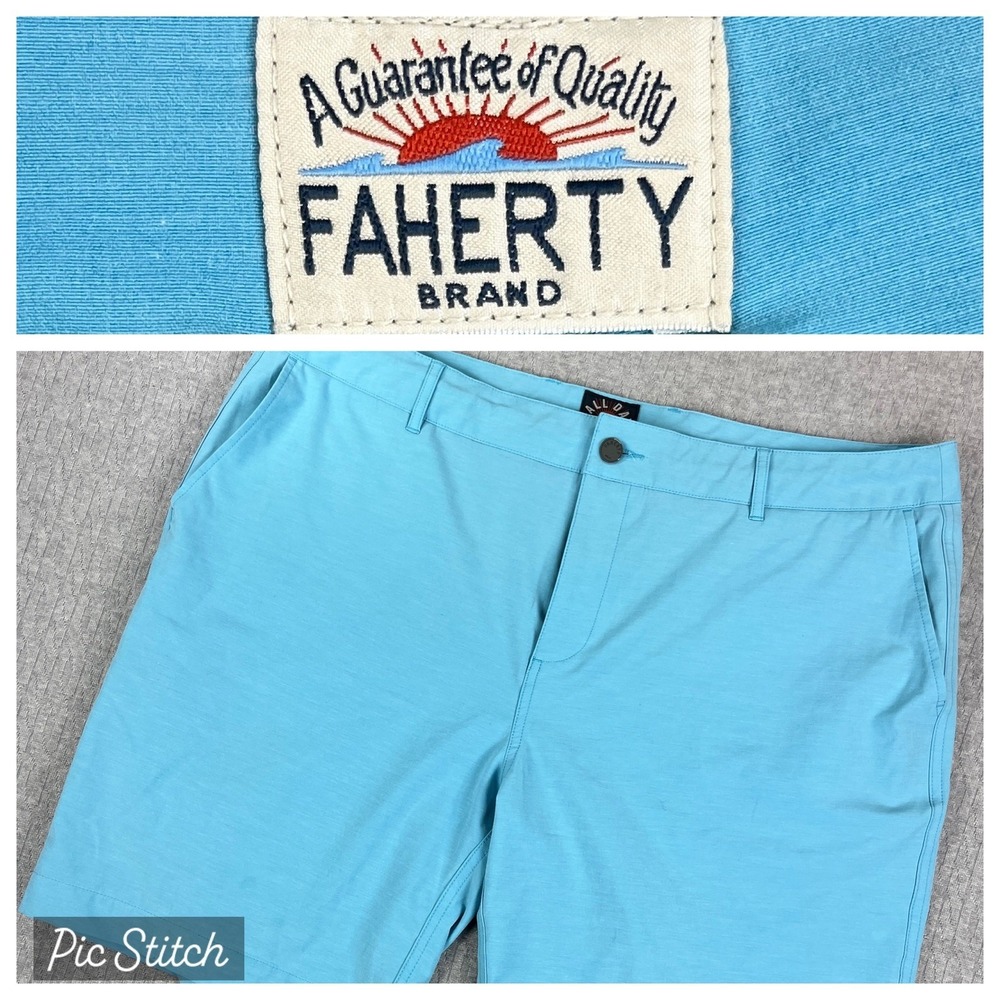 Faherty All Day Shorts Men 42 Fits 40 Blue drawstring Stretch Hybrid Performance